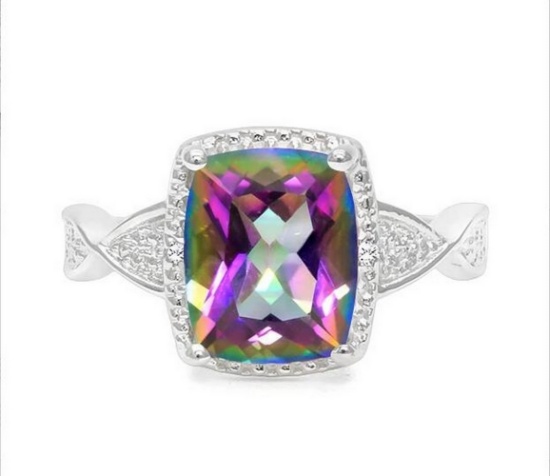 2.5ct Mystic Topaz & Diamond Ring In Sterling Silver