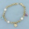 Multi-colored Gemstone And Cultured Pearl Rollo Link Bracelet In 14k Yellow Gold
