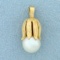 Vintage Akoya Pearl Flower Pendant In 14k Yellow Gold