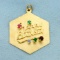 Happy Birthday Pendant With Ruby, Emerald, And Sapphire In 14k Yellow Gold