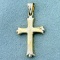 Unique Etched Two Tone Cross Pendant In 14k Yellow And White Gold