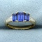 Lab Sapphire And Diamond Ring In 10k Yellow Gold