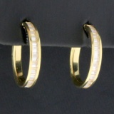 1ct Tw Cz Hoop Earrings In 10k Yellow Gold