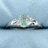 1ct Green Sapphire And Diamond Ring In 14k White Gold