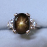 Star Sapphire And Diamond Ring In 14k White Gold