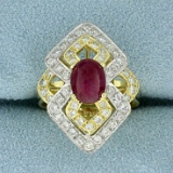 2ct Tw Designer Ruby And Diamond Ring In 18k Yellow And White Gold