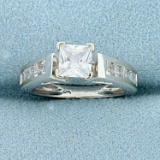 1ct Tw Princess Cut Cz Engagement Ring In 14k White Gold