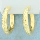 Diamond Cut Geometric Design Hoop Earrings In 14k Yellow Gold