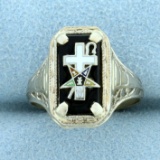 Vintage Filigree Order Of The Eastern Star Masonic Ring In 14k White Gold