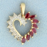 Ruby And Diamond Heart Pendant In 10k Yellow Gold