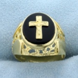Onyx Crucifix Ring In 10k Yellow Gold