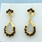 Vintage Garnet Dangle Earrings In 18k Yellow Gold