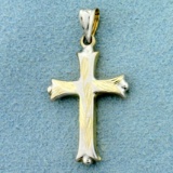 Unique Etched Two Tone Cross Pendant In 14k Yellow And White Gold