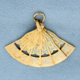 Mechanical Asian Style Fan Pendant In 18k Yellow Gold