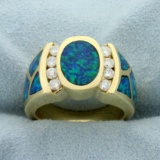 Opal And Diamond Ring In 14k Yellow Gold