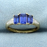 Lab Sapphire And Diamond Ring In 10k Yellow Gold