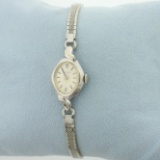 Antique Womens Bulova Wrist Watch In 10k White Gold Filled