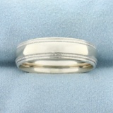 Mens Beaded Edge Migraine Wedding Band Ring In 14k White Gold