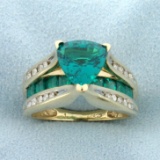 Green Garnet And Diamond Ring In 10k Yellow Gold