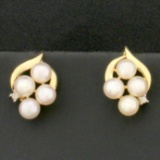 Cultured Pearl And Diamond Earrings In 14k Yellow Gold