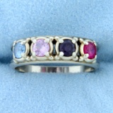 Topaz, Amethyst, And Lab Ruby Gemstone Ring In 10k White Gold