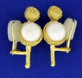 Vintage Custom Created Acorn Nature Design Mabe Pearl Clip-on Earrings In 18k Yellow Gold