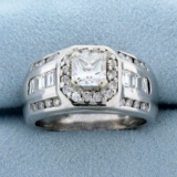 Men's 2 1/2ct Tw Princess Cut Diamond Statement Ring In 14k White Gold