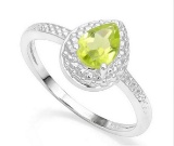 Peridot & Diamond Halo Ring In Sterling Silver