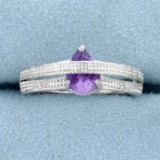 2ct Pear Cut Amethyst & Diamond Ring In Sterling Silver