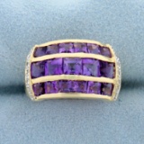 Amethyst And Diamond Statement Ring In 14k Yellow Gold