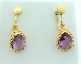 Vintage Screw Back Amethyst Dangle Earrings In 14k Gold