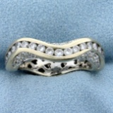 Custom Designed 1 1/2ct Tw Diamond Wave Design Band Ring In 18k White Gold