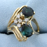 Chrome Tourmaline And Diamond Ring In 14k Yellow Gold