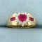 Pink Sapphire Heart And Diamond Ring In 14k Yellow Gold