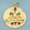 Merry Christmas Bells Pendant With Emeralds, Sapphires, And Rubies In 14k Yellow Gold