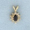 Natural Sapphire And Diamond Pendant In 14k Yellow Gold