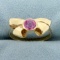 Pink Sapphire Bow Design Ring In 14k Yellow Gold