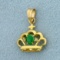 Jade And Diamond Crown Pendant Or Charm In 14k Yellow Gold