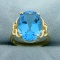 10ct Swiss Blue Topaz Solitaire Statement Ring In 14k Yellow Gold