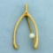 Vintage Pearl Wishbone Pin In 14k Yellow Gold