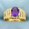 Unique Amethyst Solitaire Ring In 14k Yellow Gold