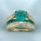 Green Garnet And Diamond Ring In 10k Yellow Gold