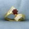 Garnet And Baguette Diamond Bypass Ring In 18k Yellow Gold