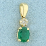 1.5ct Natural Emerald And Diamond Pendant In 14k Yellow Gold