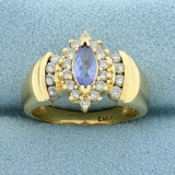 1ct Tw Tanzanite And Diamond Ring In 14k Yellow Gold