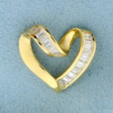 Baguette Cz Heart Pendant In 14k Yellow Gold