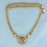 Antique Roman Coin Diamond Necklace In 14k Yellow Gold