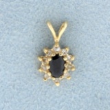 Natural Sapphire And Diamond Pendant In 14k Yellow Gold