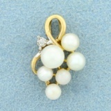 Cultured Pearl And Diamond Pendant In 14k Yellow Gold