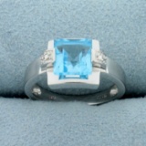 2ct Swiss Blue Topaz And Diamond Ring In 14k White Gold